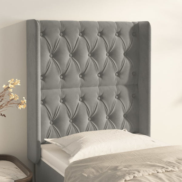 vidaXL Wingback Headboard Light Grey 83x16x118/128 cm Velvet
