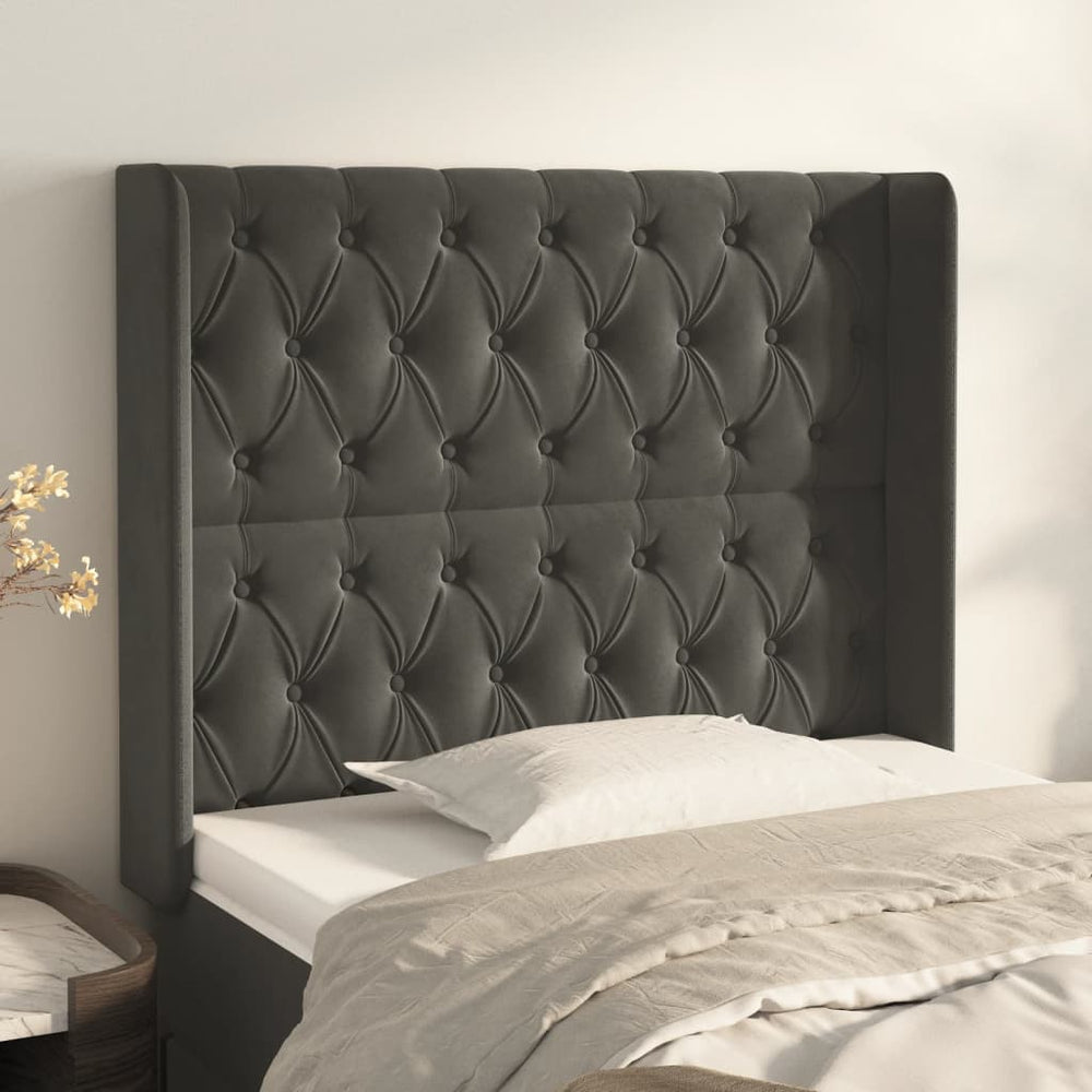 vidaXL Wingback Headboard Dark Grey 103x16x118/128 cm Velvet