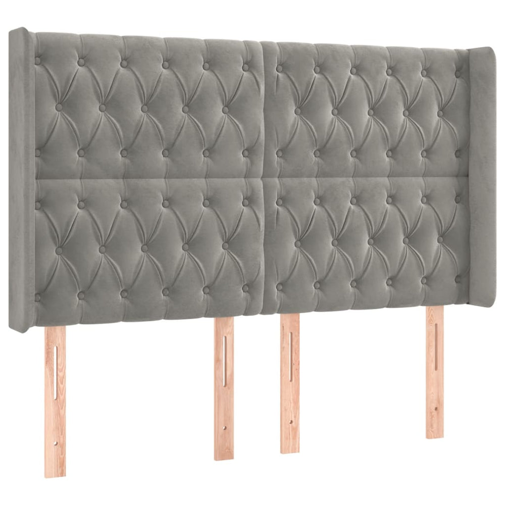 vidaXL Wingback Headboard Light Grey 147x16x118/128 cm Velvet