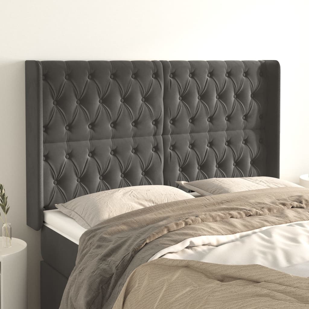 vidaXL Wingback Headboard Dark Grey 147x16x118/128 cm Velvet