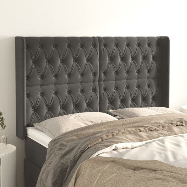 vidaXL Wingback Headboard Dark Grey 147x16x118/128 cm Velvet