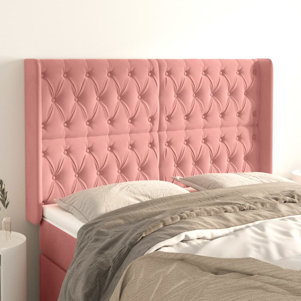 vidaXL Wingback Headboard Pink 147x16x118/128 cm Velvet