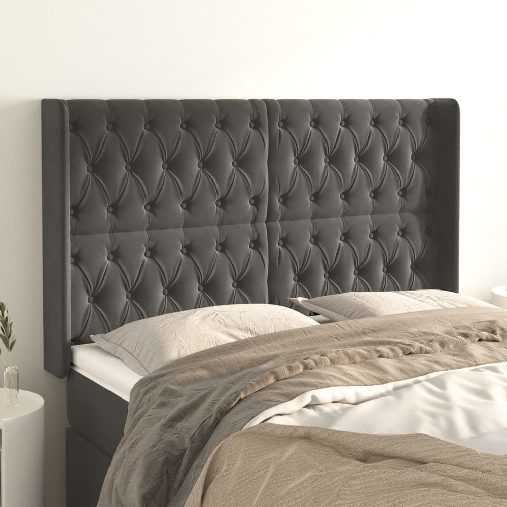 vidaXL Wingback Headboard Dark Grey 163x16x118/128 cm Velvet