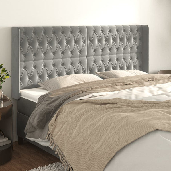vidaXL Wingback Headboard Light Gray 183x16x118/128 cm Velvet