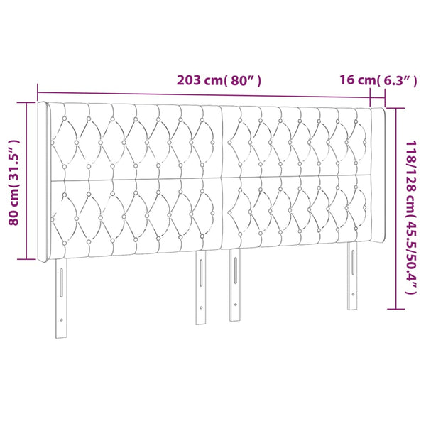 vidaXL Wingback Headboard Light Gray 203x16x118/128 cm Velvet