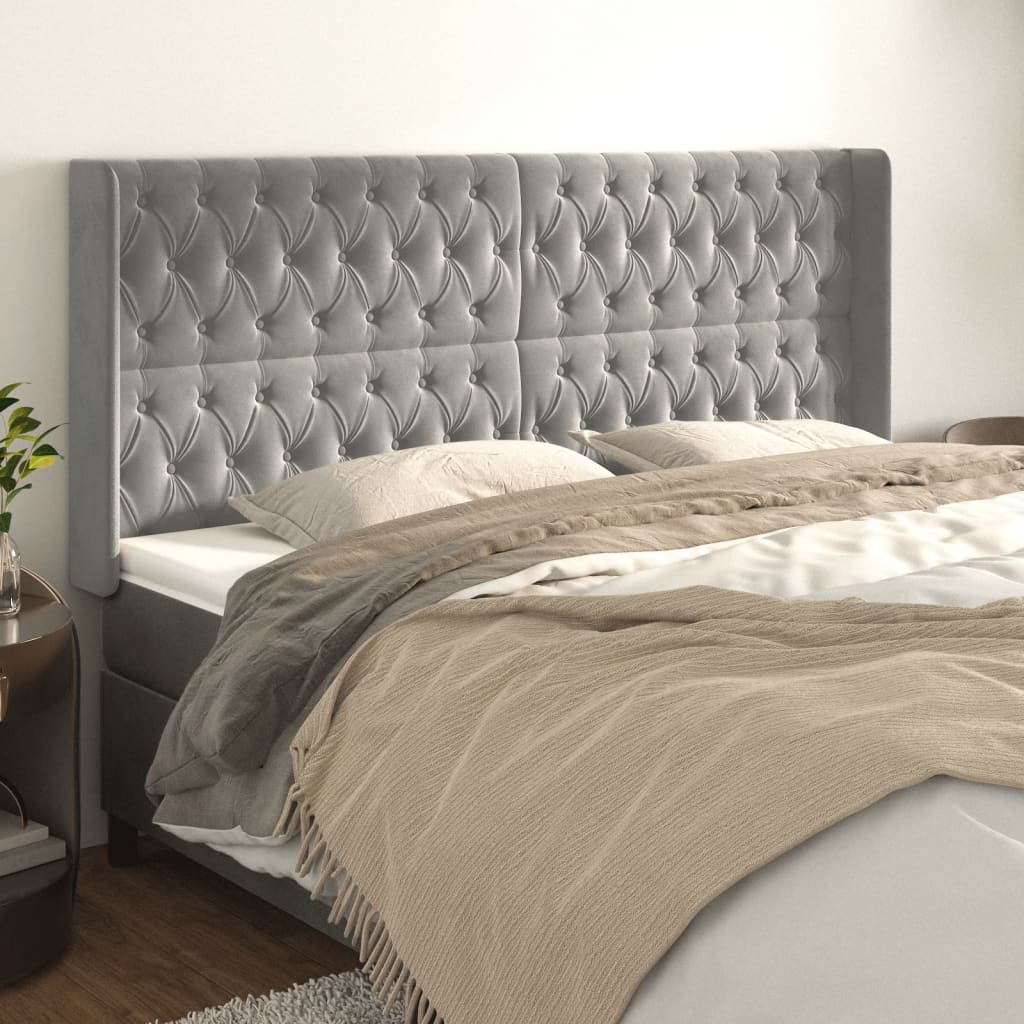 vidaXL Wingback Headboard Light Gray 203x16x118/128 cm Velvet