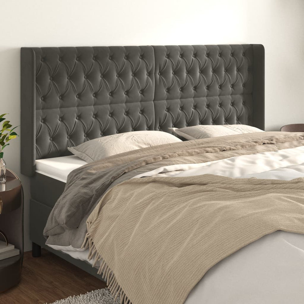 vidaXL Wingback Headboard Dark Grey 203x16x118/128 cm Velvet