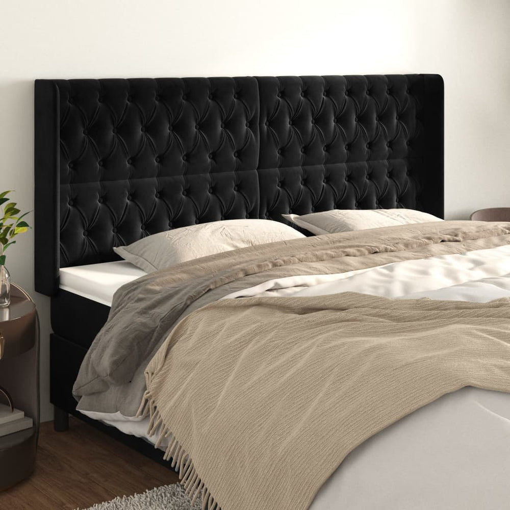 vidaXL Wingback Headboard Black 203x16x118/128 cm Velvet