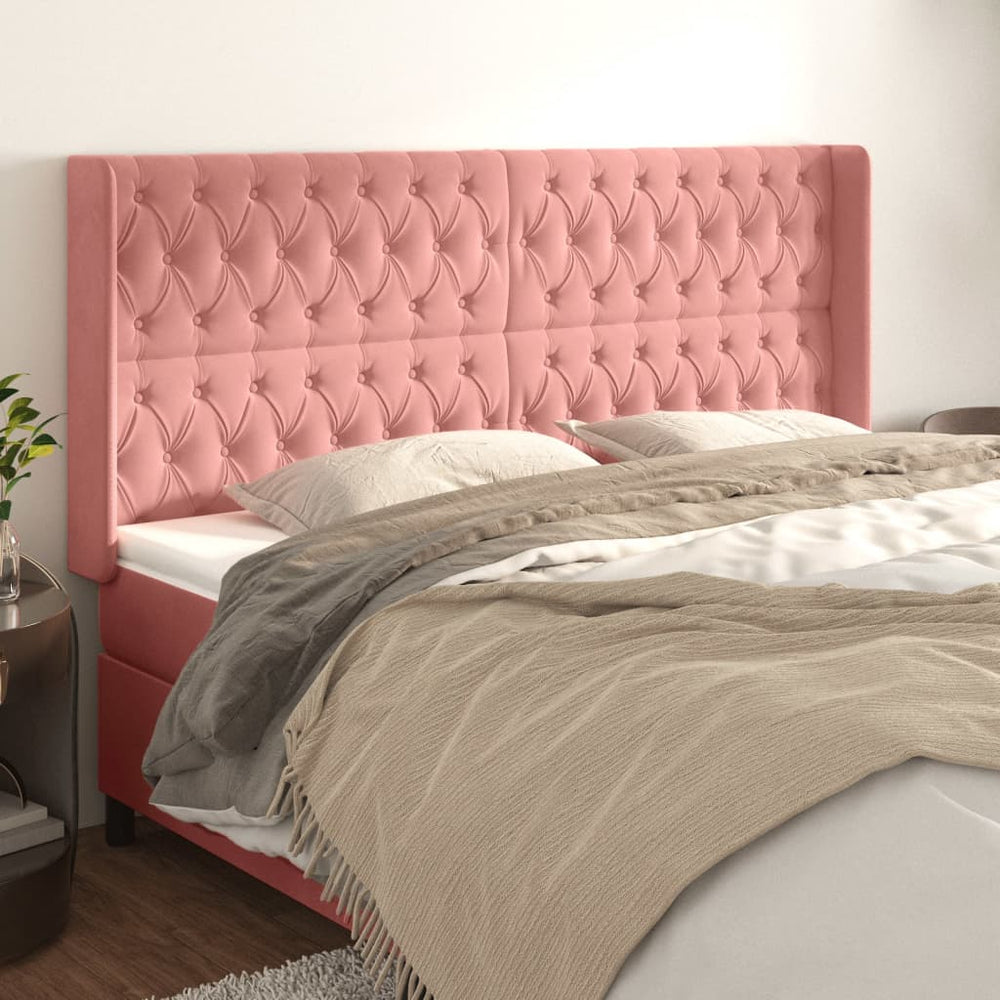 vidaXL Wingback Headboard Pink 203x16x118/128 cm Velvet
