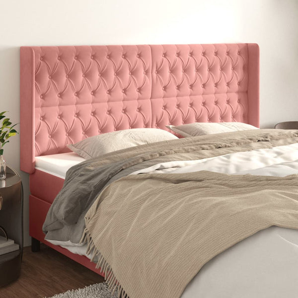 vidaXL Wingback Headboard Pink 203x16x118/128 cm Velvet