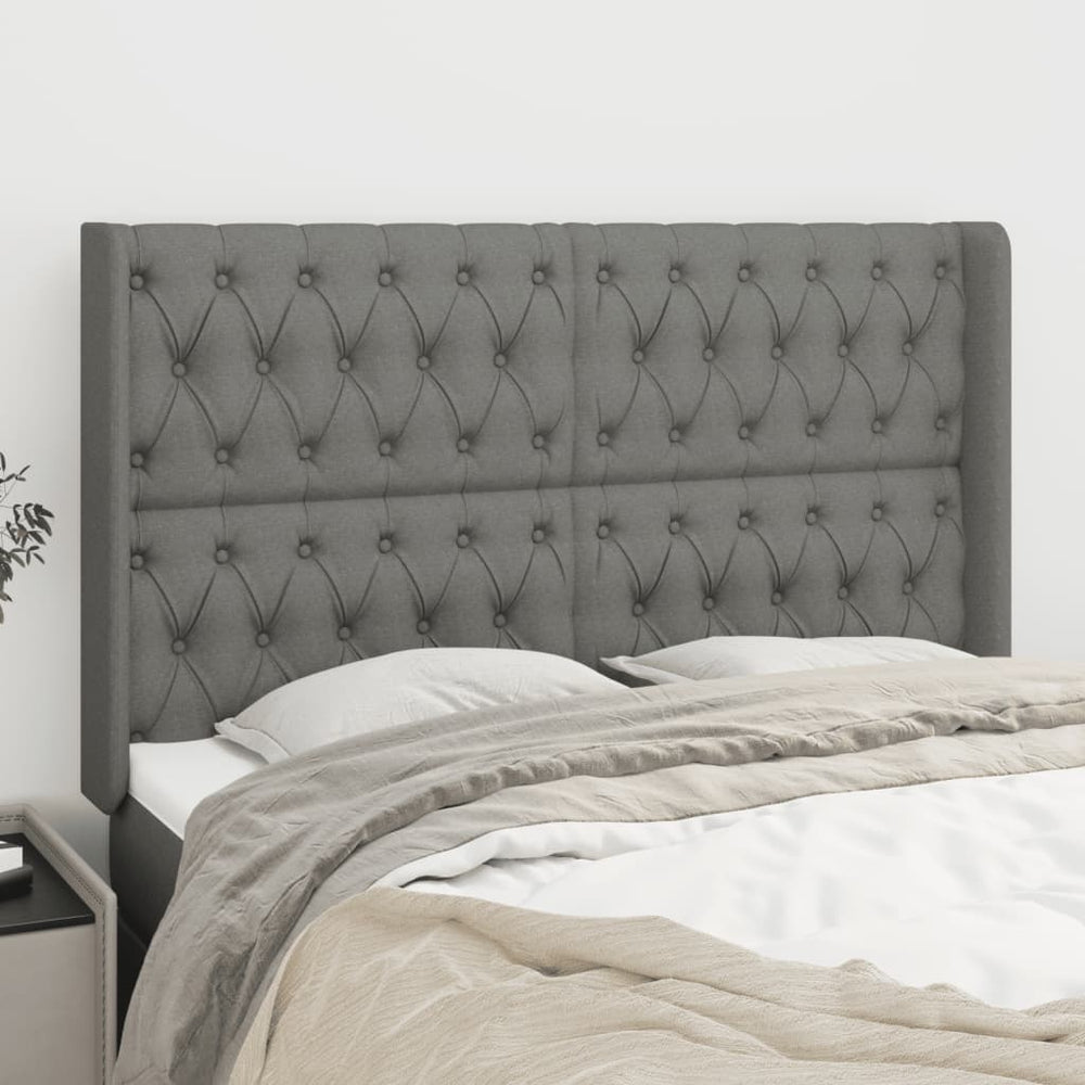 vidaXL Wingback Headboard Dark Grey 147x16x118/128 cm Fabric