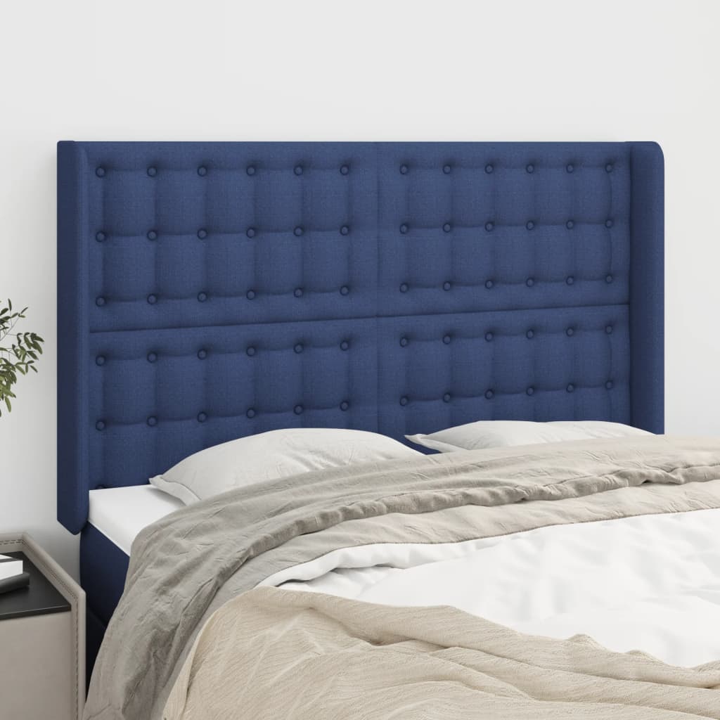 vidaXL Wingback Headboard Blue 147x16x118/128 cm Fabric
