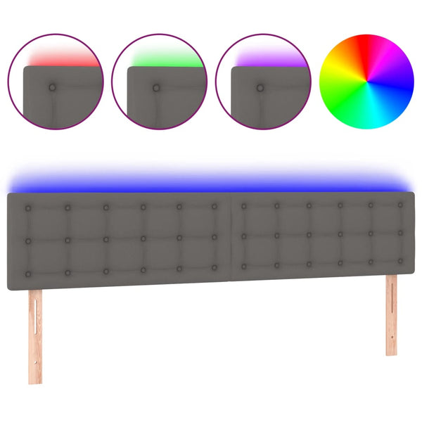 vidaXL LED Headboard Grey 200x5x78/88 cm Faux Leather