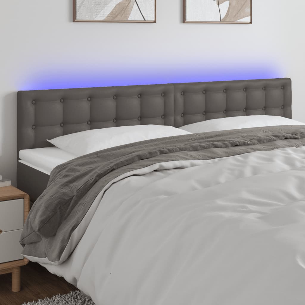vidaXL LED Headboard Grey 200x5x78/88 cm Faux Leather