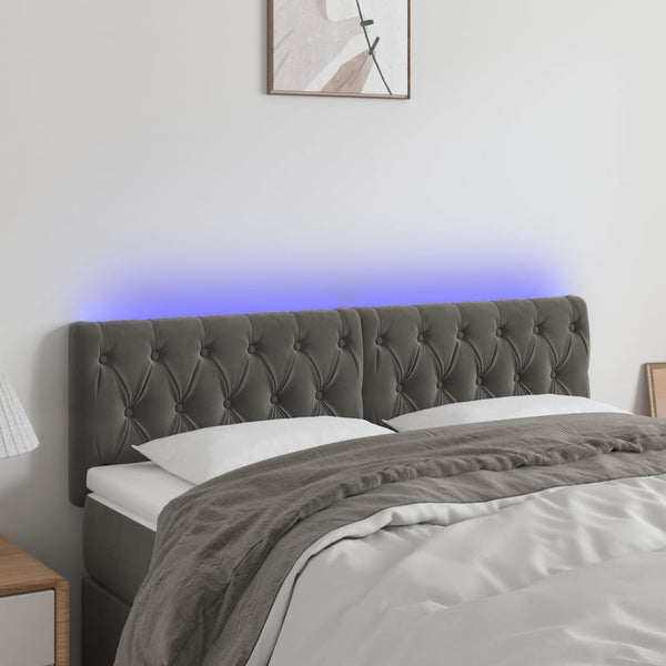 vidaXL LED Headboard Dark Grey 144x7x78/88 cm Velvet
