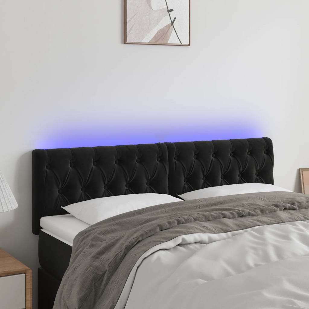 vidaXL LED Headboard Black 144x7x78/88 cm Velvet