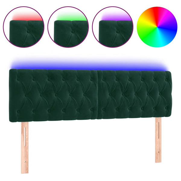 vidaXL LED Headboard Dark Green 144x7x78/88 cm Velvet
