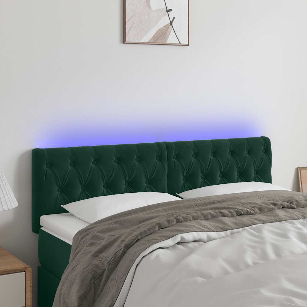 vidaXL LED Headboard Dark Green 144x7x78/88 cm Velvet