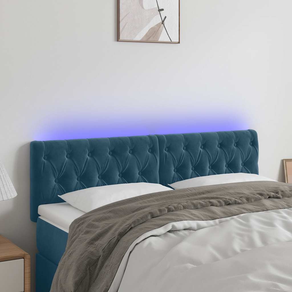 vidaXL LED Headboard Dark Blue 144x7x78/88 cm Velvet