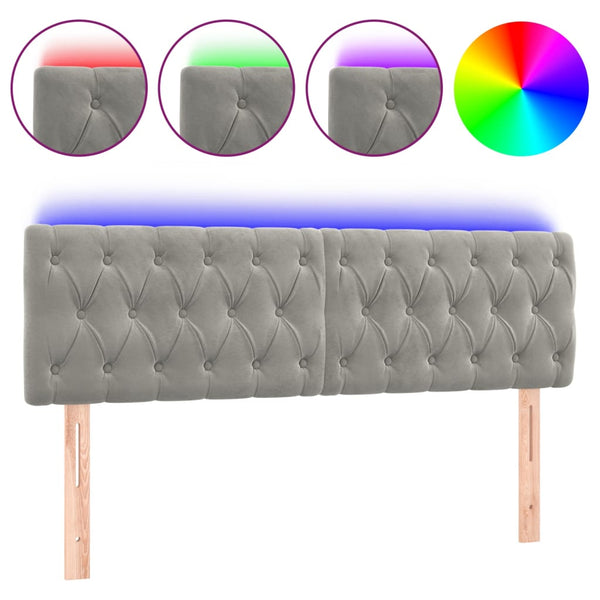 vidaXL LED Headboard Light Gray 160x7x78/88 cm Velvet