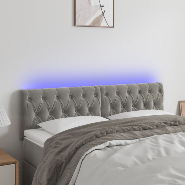 vidaXL LED Headboard Light Gray 160x7x78/88 cm Velvet