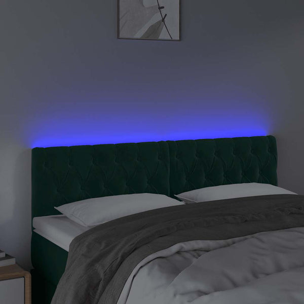 vidaXL LED Headboard Dark Green 160x7x78/88 cm Velvet