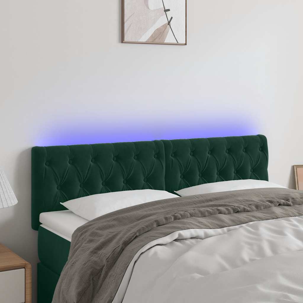 vidaXL LED Headboard Dark Green 160x7x78/88 cm Velvet