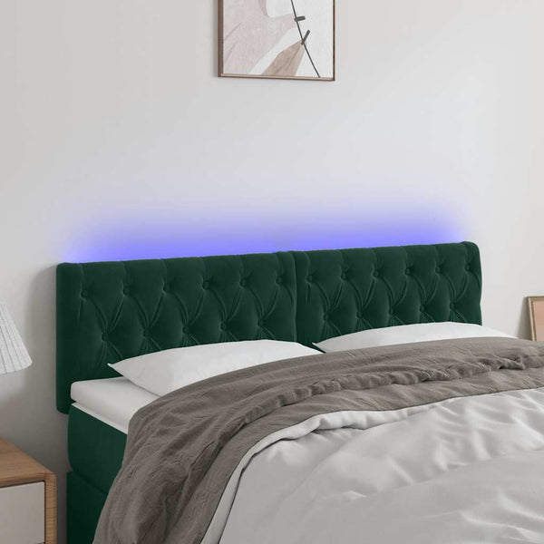 vidaXL LED Headboard Dark Green 160x7x78/88 cm Velvet
