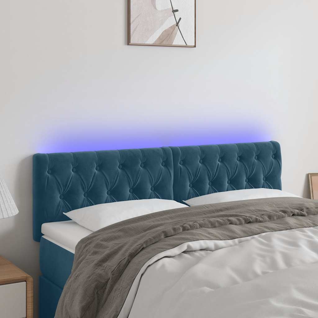vidaXL LED Headboard Dark Blue 160x7x78/88 cm Velvet