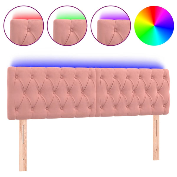 vidaXL LED Headboard Pink 160x7x78/88 cm Velvet