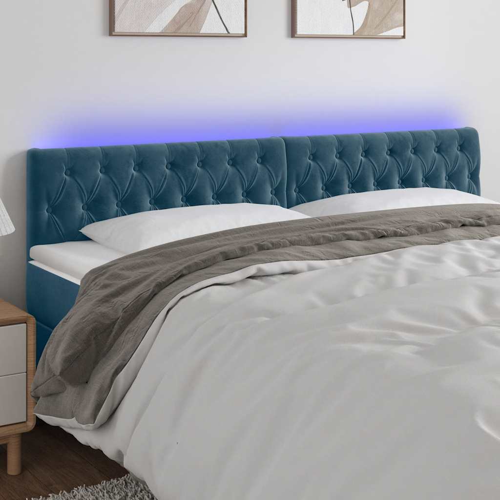 vidaXL LED Headboard Dark Blue 200x7x78/88 cm Velvet