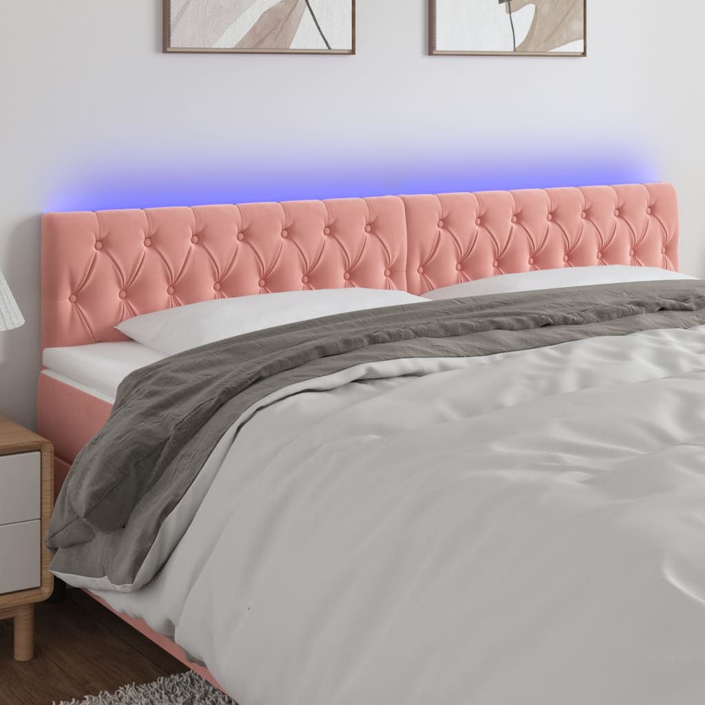 vidaXL LED Headboard Pink 200x7x78/88 cm Velvet