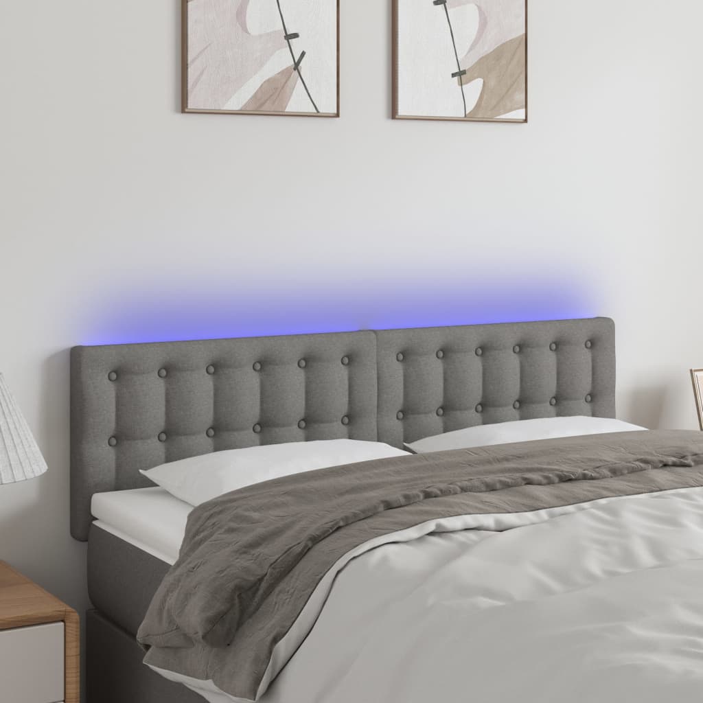 vidaXL LED Headboard Dark Grey 144x5x78/88 cm Fabric
