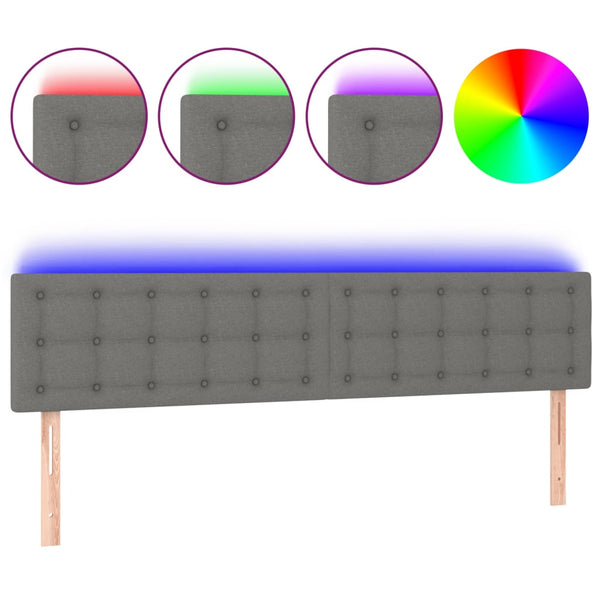 vidaXL LED Headboard Dark Grey 200x5x78/88 cm Fabric