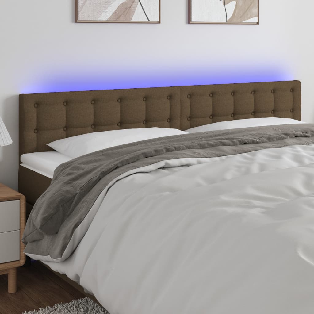 vidaXL LED Headboard Dark Brown 200x5x78/88 cm Fabric