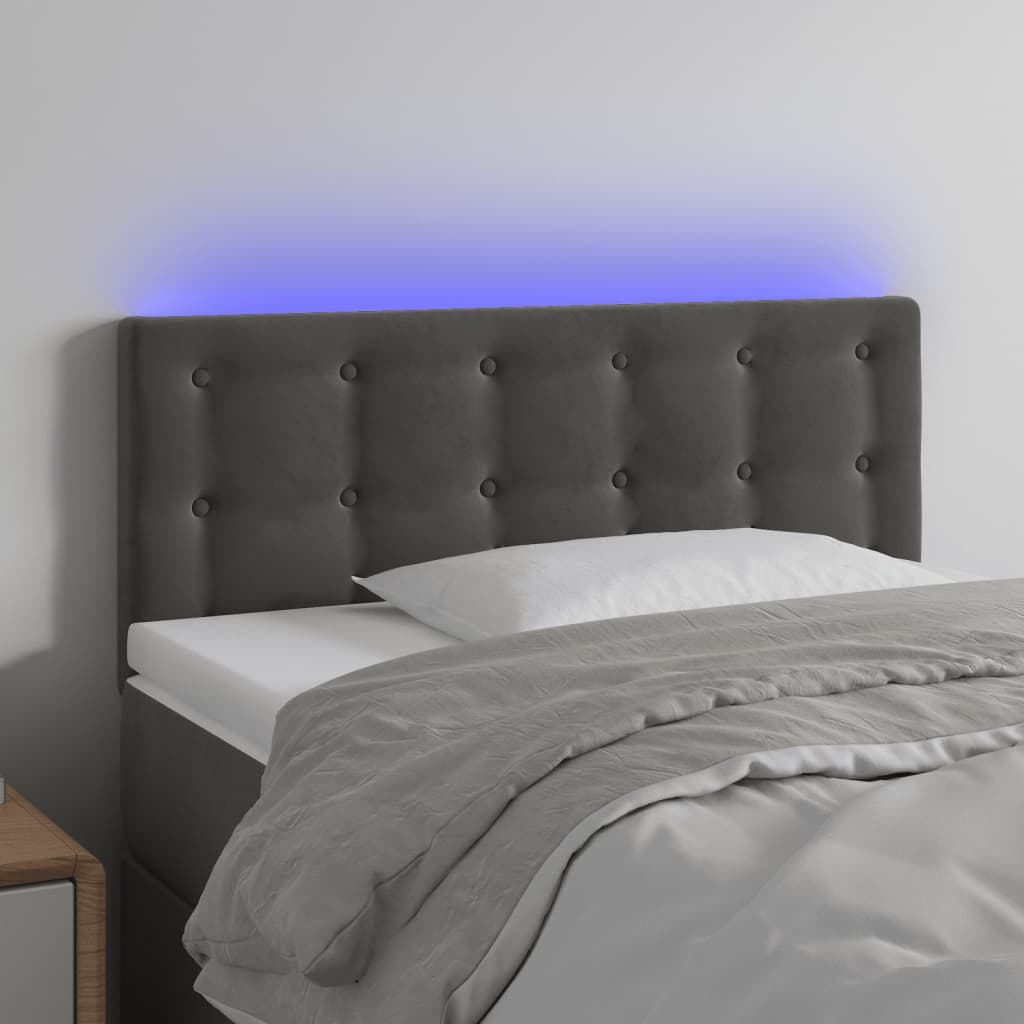 vidaXL LED Headboard Dark Grey 90x5x78/88 cm Velvet