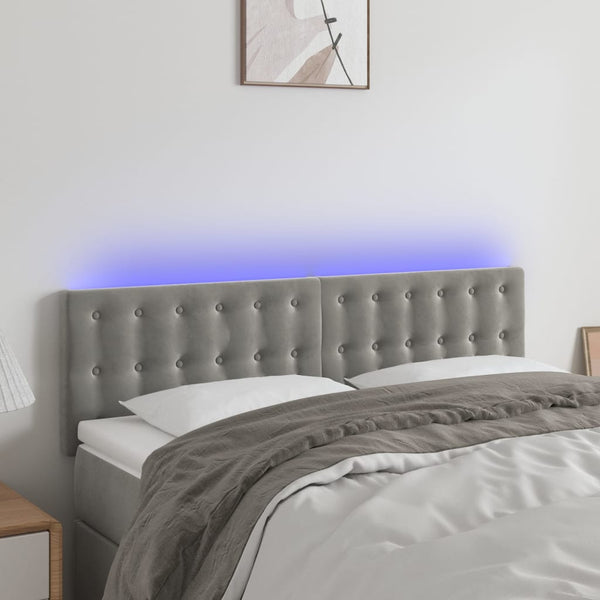 vidaXL LED Headboard Light Gray 144x5x78/88 cm Velvet