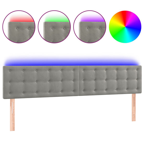 vidaXL LED Headboard Light Grey 200x5x78/88 cm Velvet