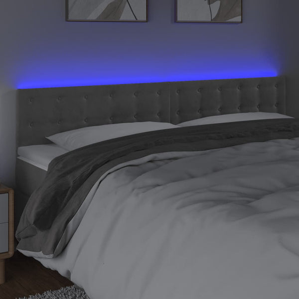 vidaXL LED Headboard Light Grey 200x5x78/88 cm Velvet