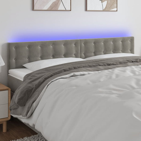 vidaXL LED Headboard Light Grey 200x5x78/88 cm Velvet