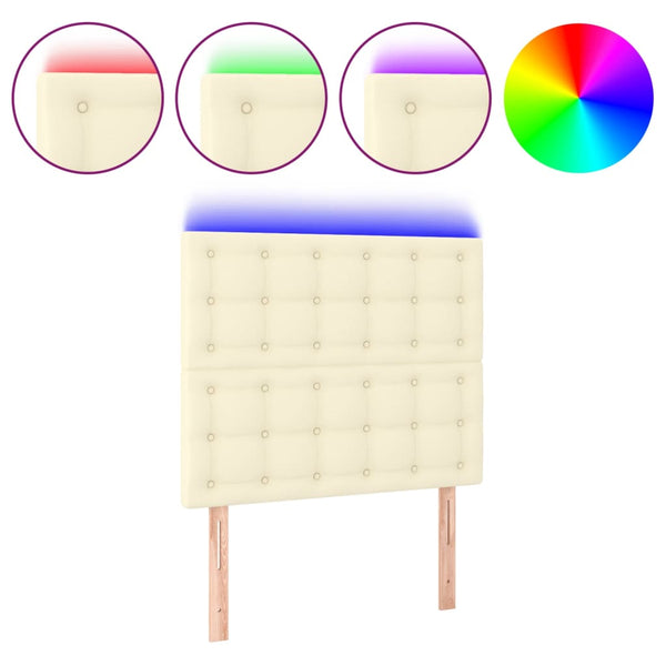 vidaXL LED Headboard Cream 100x5x118/128 cm Faux Leather