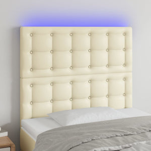 vidaXL LED Headboard Cream 100x5x118/128 cm Faux Leather