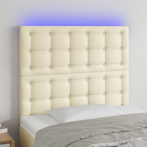 vidaXL LED Headboard Cream 100x5x118/128 cm Faux Leather