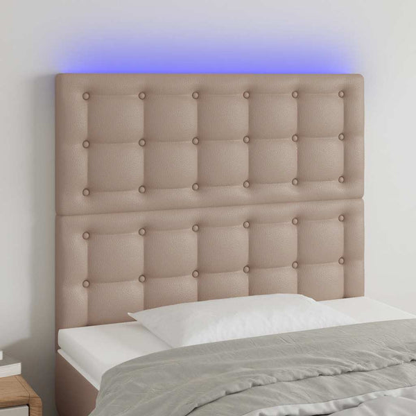 vidaXL LED Headboard Cappuccino Brown 100x5x118/128cm Faux Leather