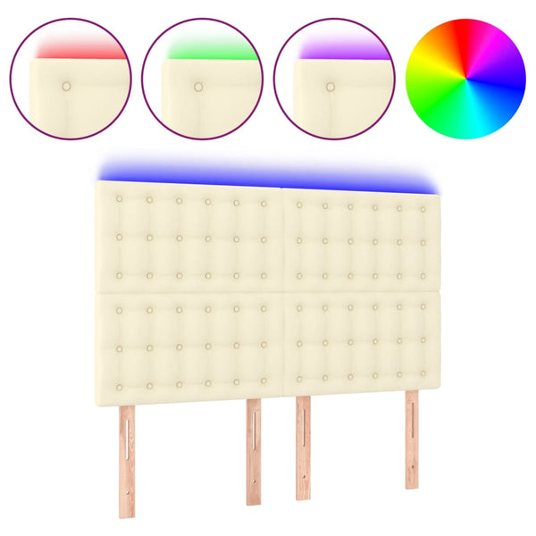 vidaXL LED Headboard Cream 144x5x118/128 cm Faux Leather
