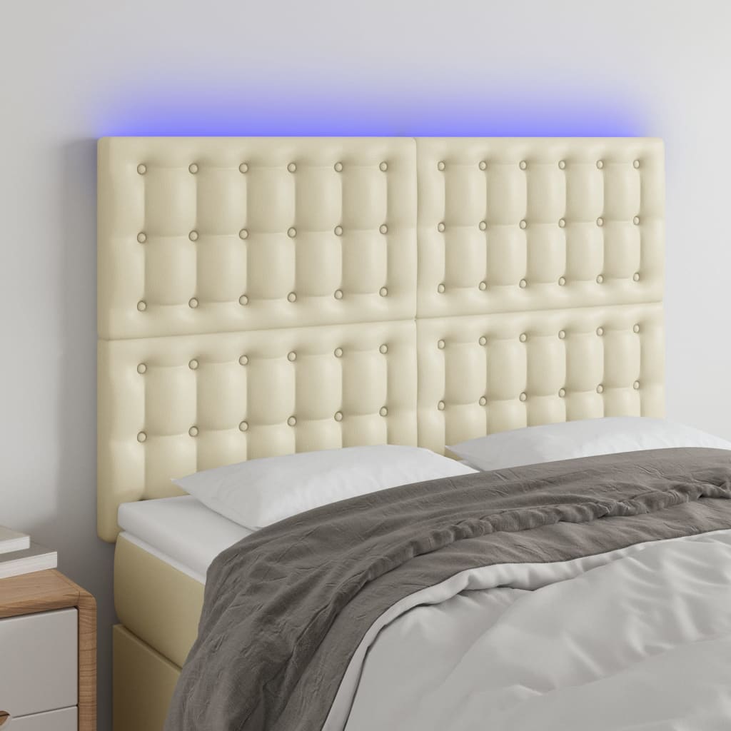 vidaXL LED Headboard Cream 144x5x118/128 cm Faux Leather