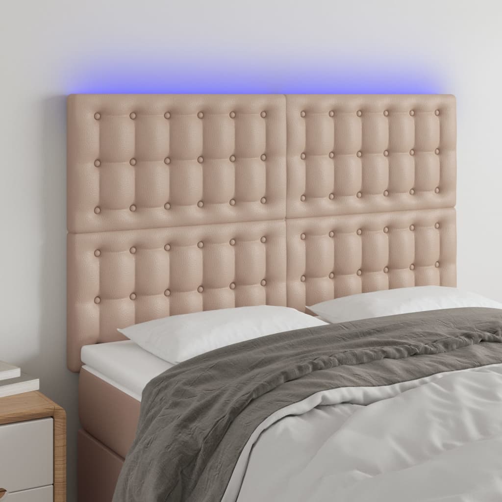 vidaXL LED Headboard Cappuccino Brown 144x5x118/128cm Faux Leather
