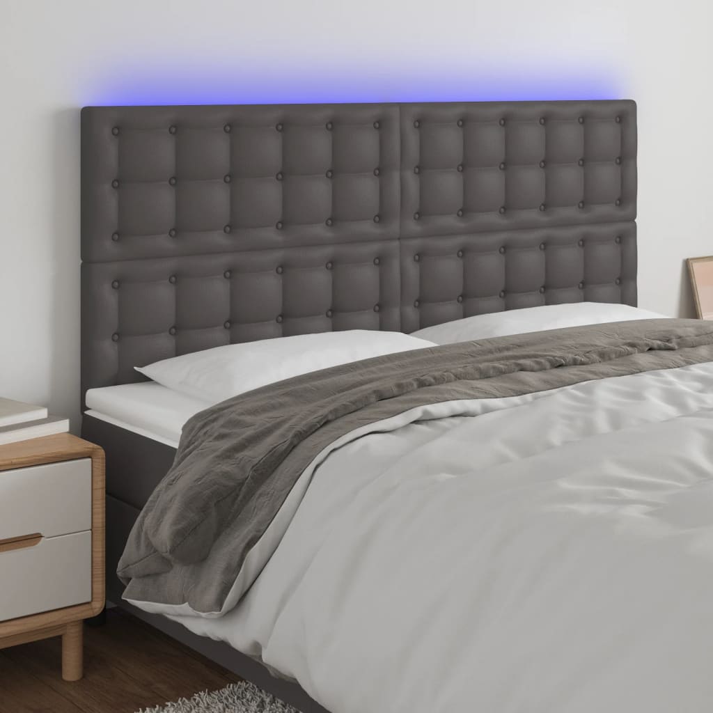 vidaXL LED Headboard Grey 180x5x118/128 cm Faux Leather