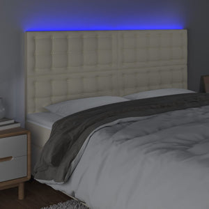 vidaXL LED Headboard Cream 200x5x118/128 cm Faux Leather