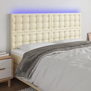 vidaXL LED Headboard Cream 200x5x118/128 cm Faux Leather